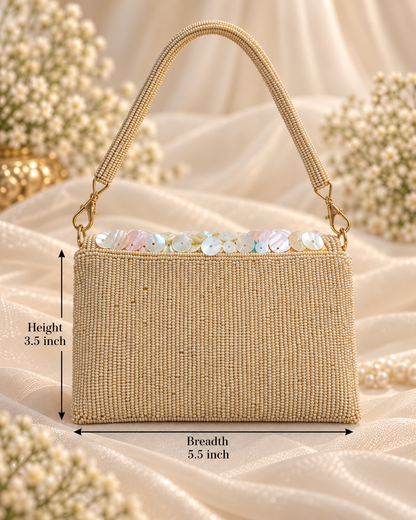 Champagne Pearl Beaded Statement Clutch (Mini)