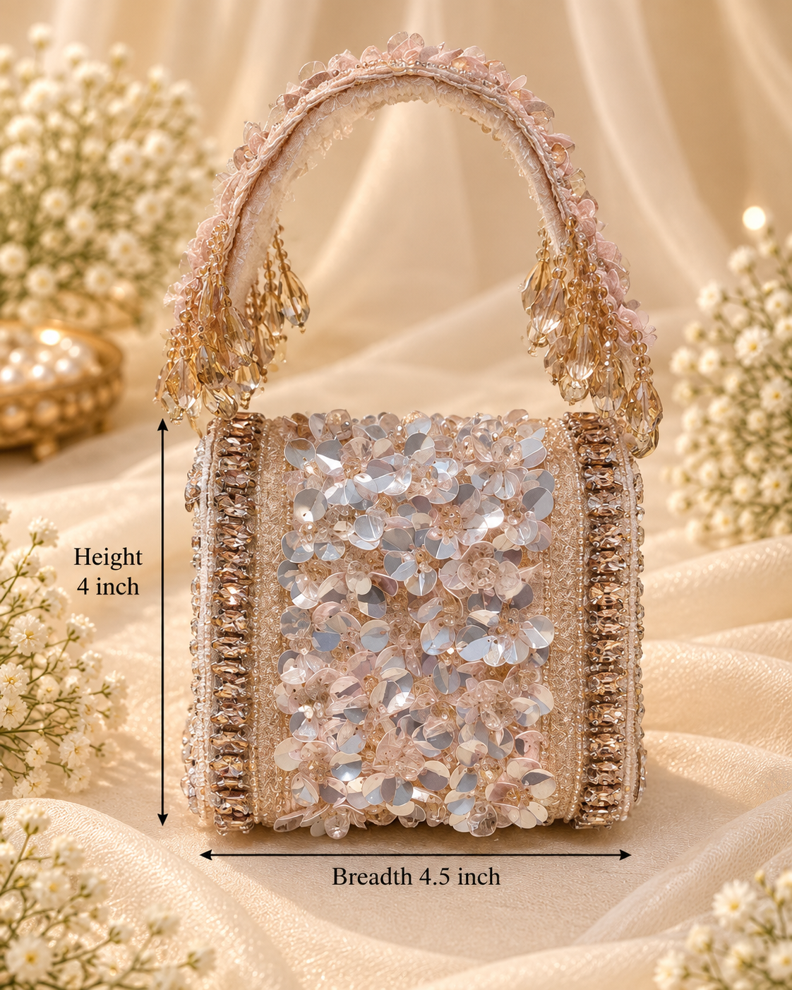 Blush Champagne Floral Beaded Bridal Bag