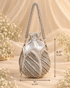 Elegant Silver Pearl Bridal Potli Bag (Big)