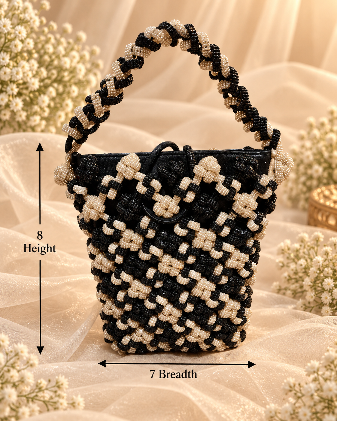 Black & Ivory Beaded Handbag (Big)