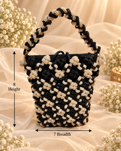 Black & Ivory Beaded Handbag (Big)