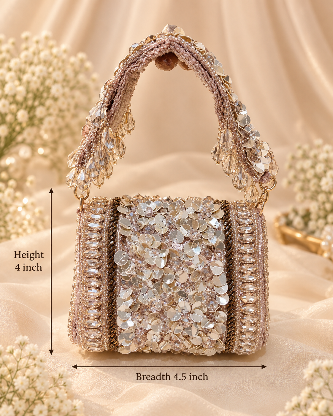 Mauve Sequin & Crystal Bridal Handbag – A Regal Touch of Elegance
