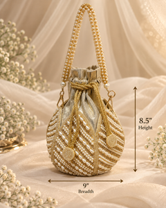Exquisite Pearl & Gold Bridal Potli Bag (Big)