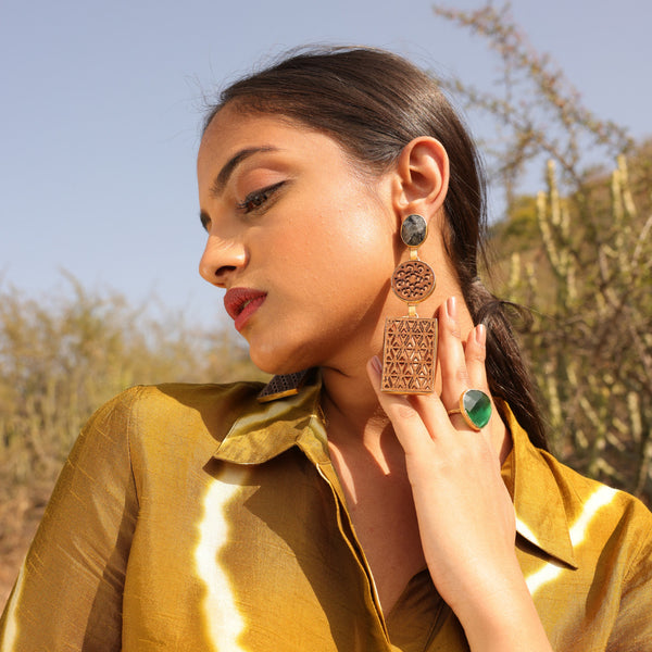 Carved Wooden Block Earrings