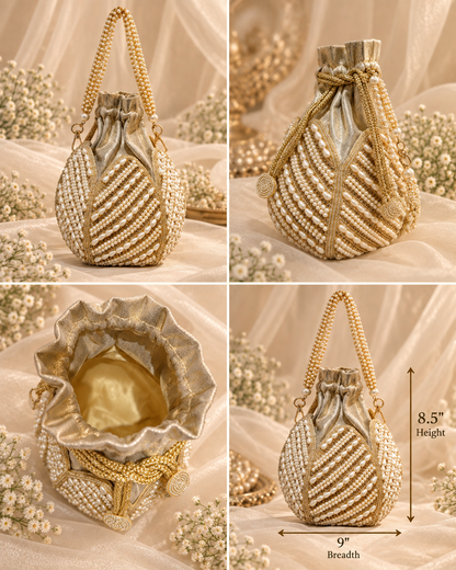 Exquisite Pearl & Gold Bridal Potli Bag (Big)