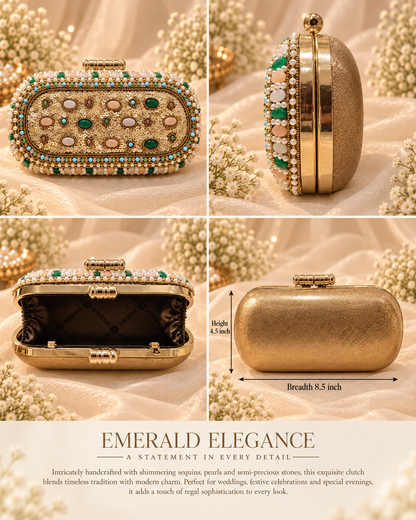 Emerald Elegance Beaded Clutch
