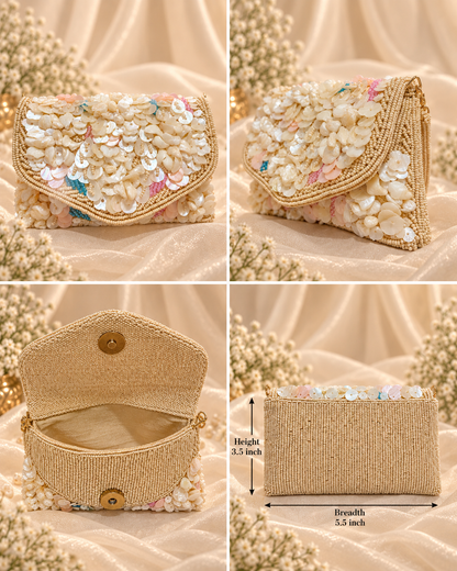 Champagne Pearl Beaded Statement Clutch (Mini)