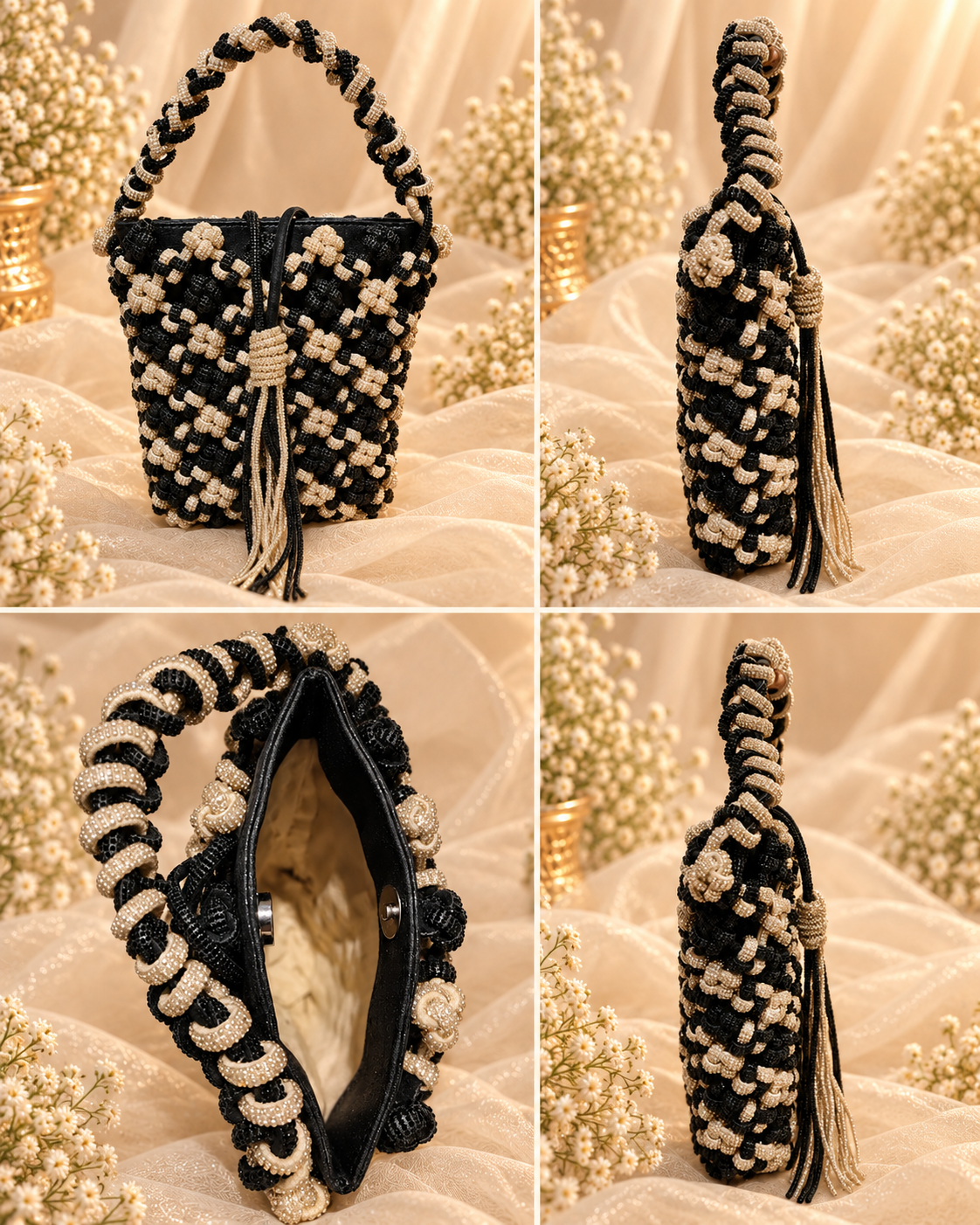 Black & Ivory Beaded Handbag (Big)