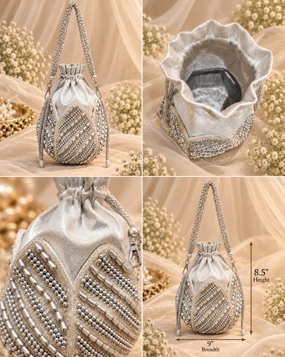 Elegant Silver Pearl Bridal Potli Bag (Big)