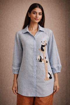 Blue Pollar Bear Linen Shirt