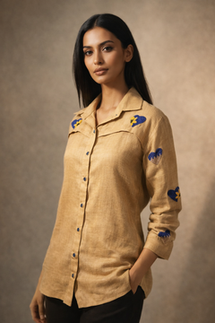 Yellow Flap Heart Linen Shirt