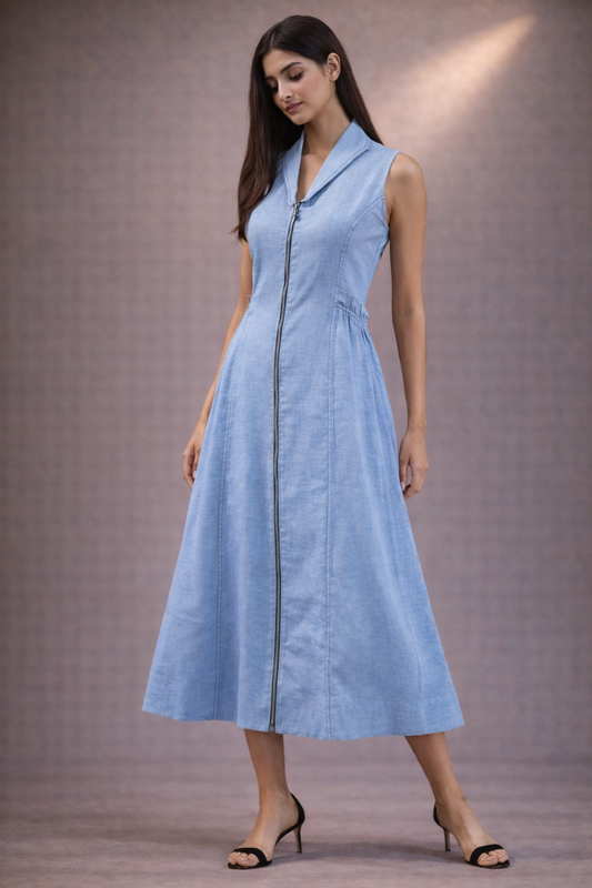 Blue long zip dress