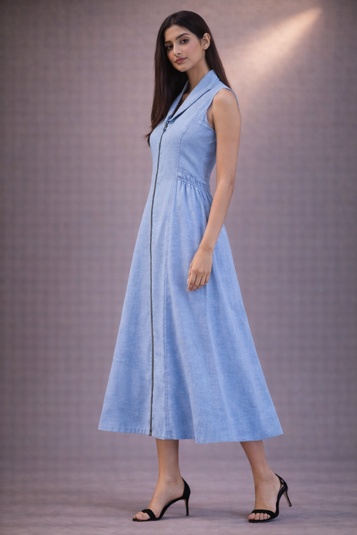 Blue Long Zip Dress