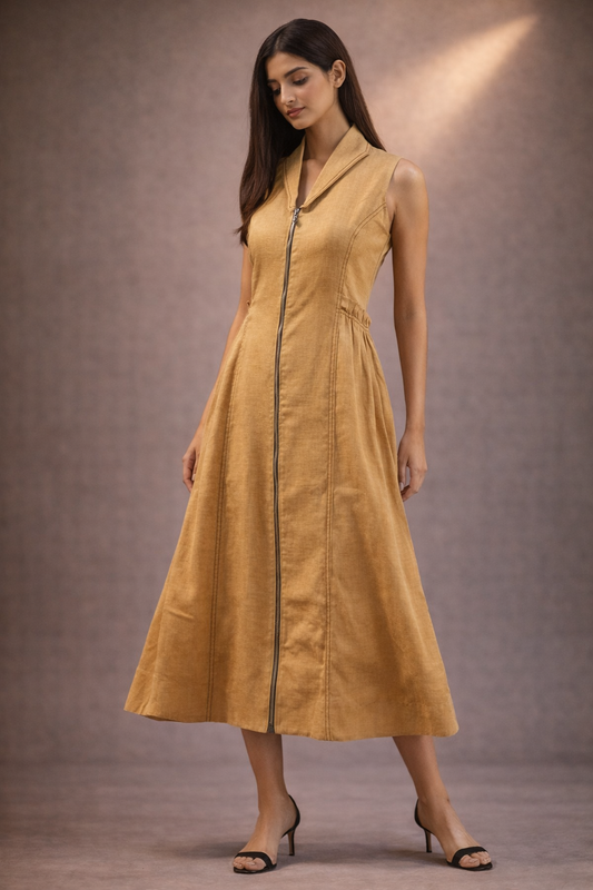 yellow long zip dress