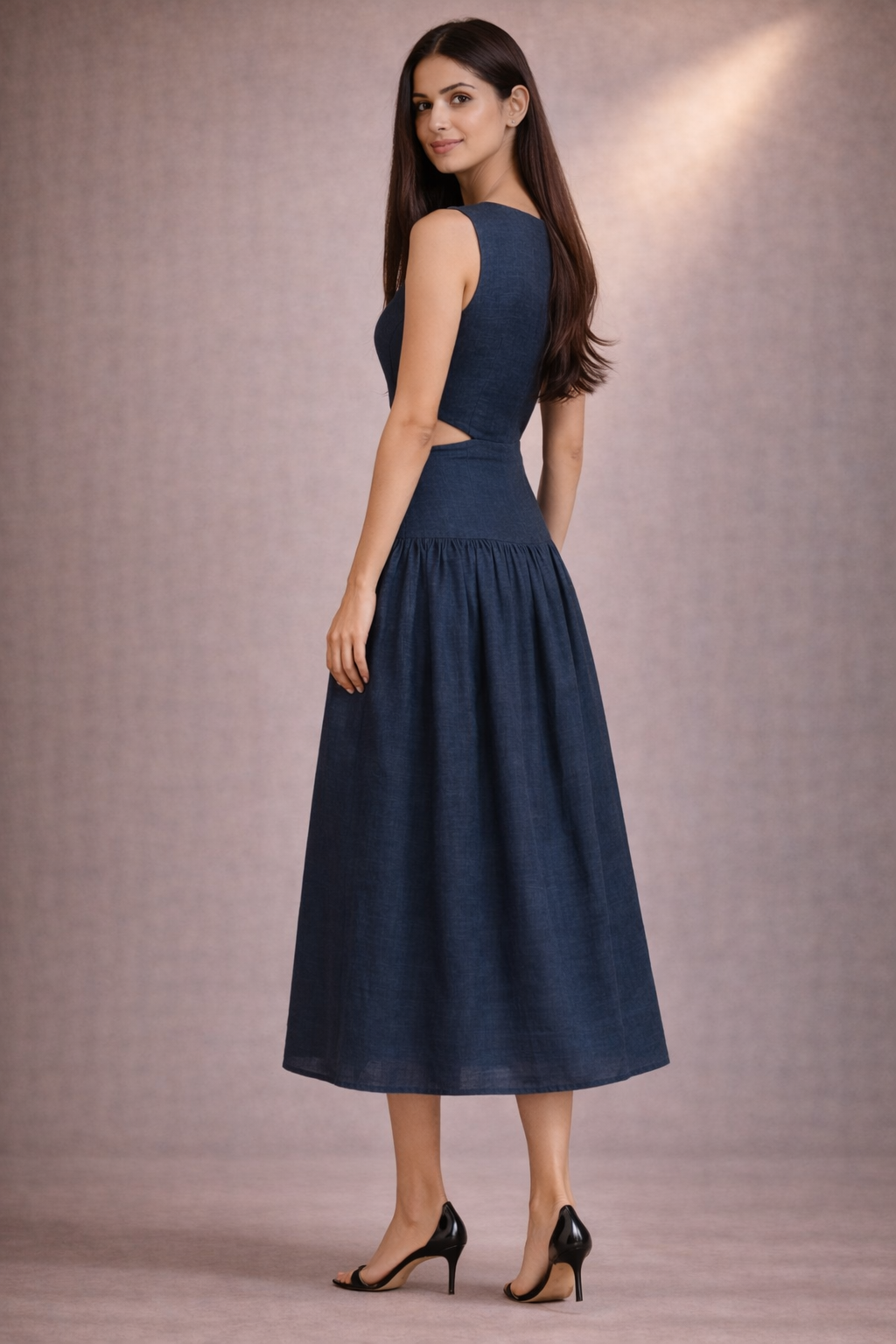 Waist Cut Out Blue Dress