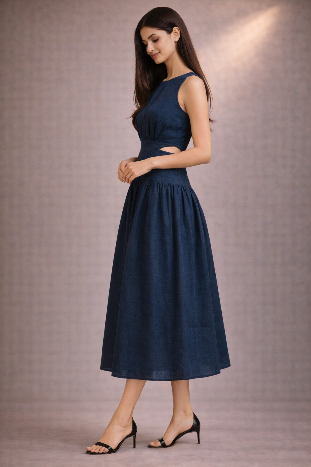 Waist Cut Out Blue Dress