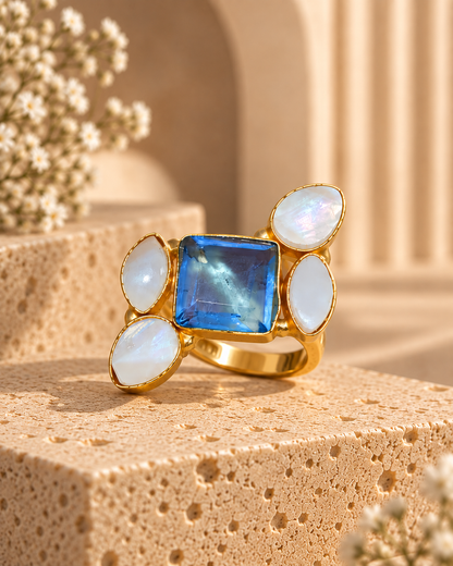 Blue Gem and Pearl Elegance Ring