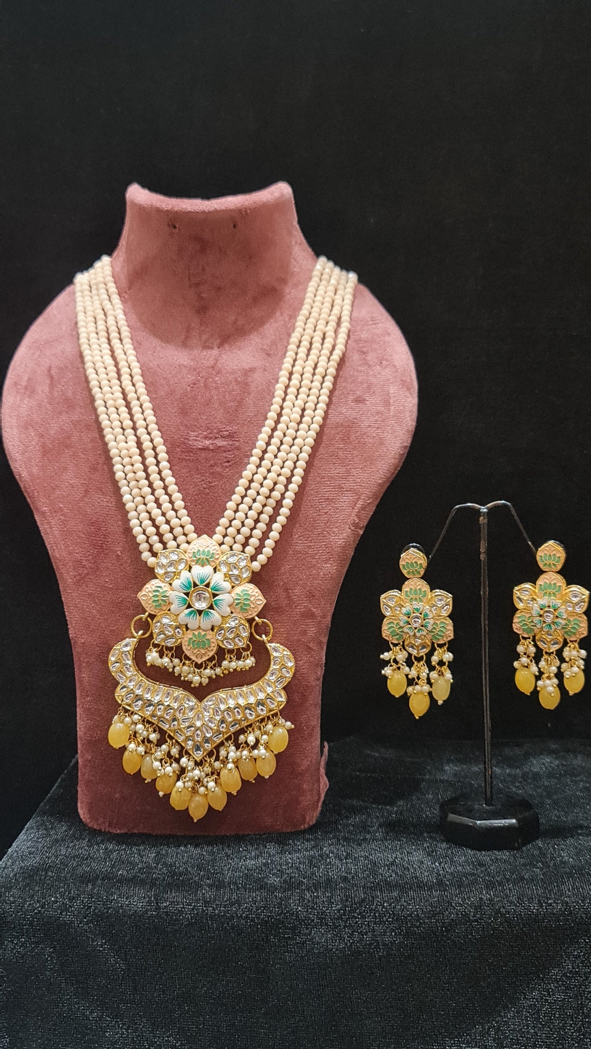 Flower Long Necklace Set Peach