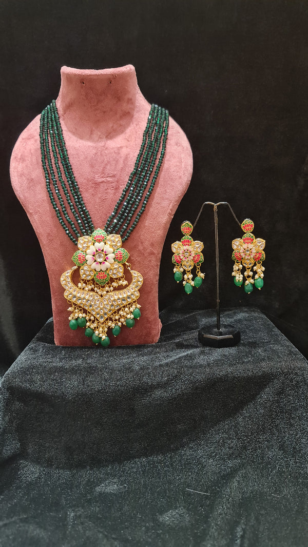 Flower Long Necklace Set Green