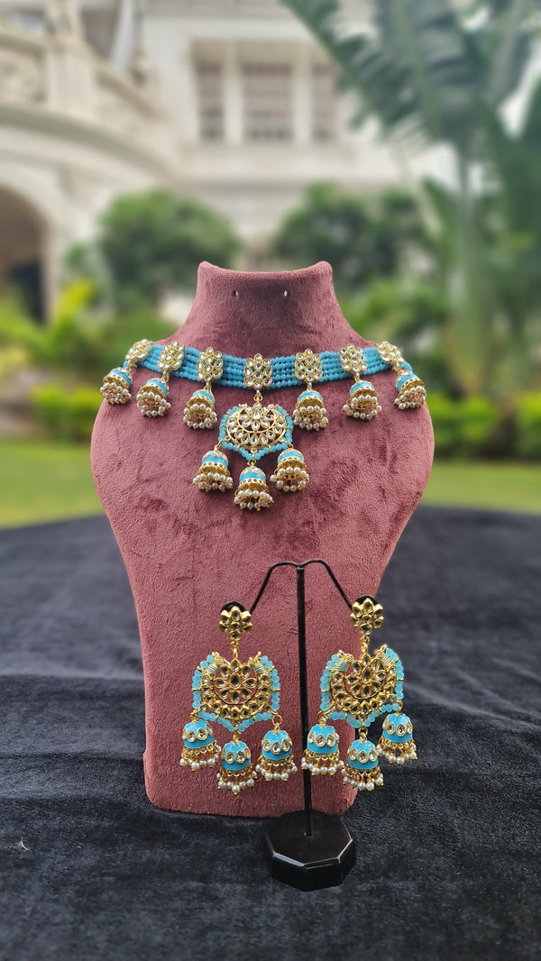 Blue Choker in Jhumka style Set