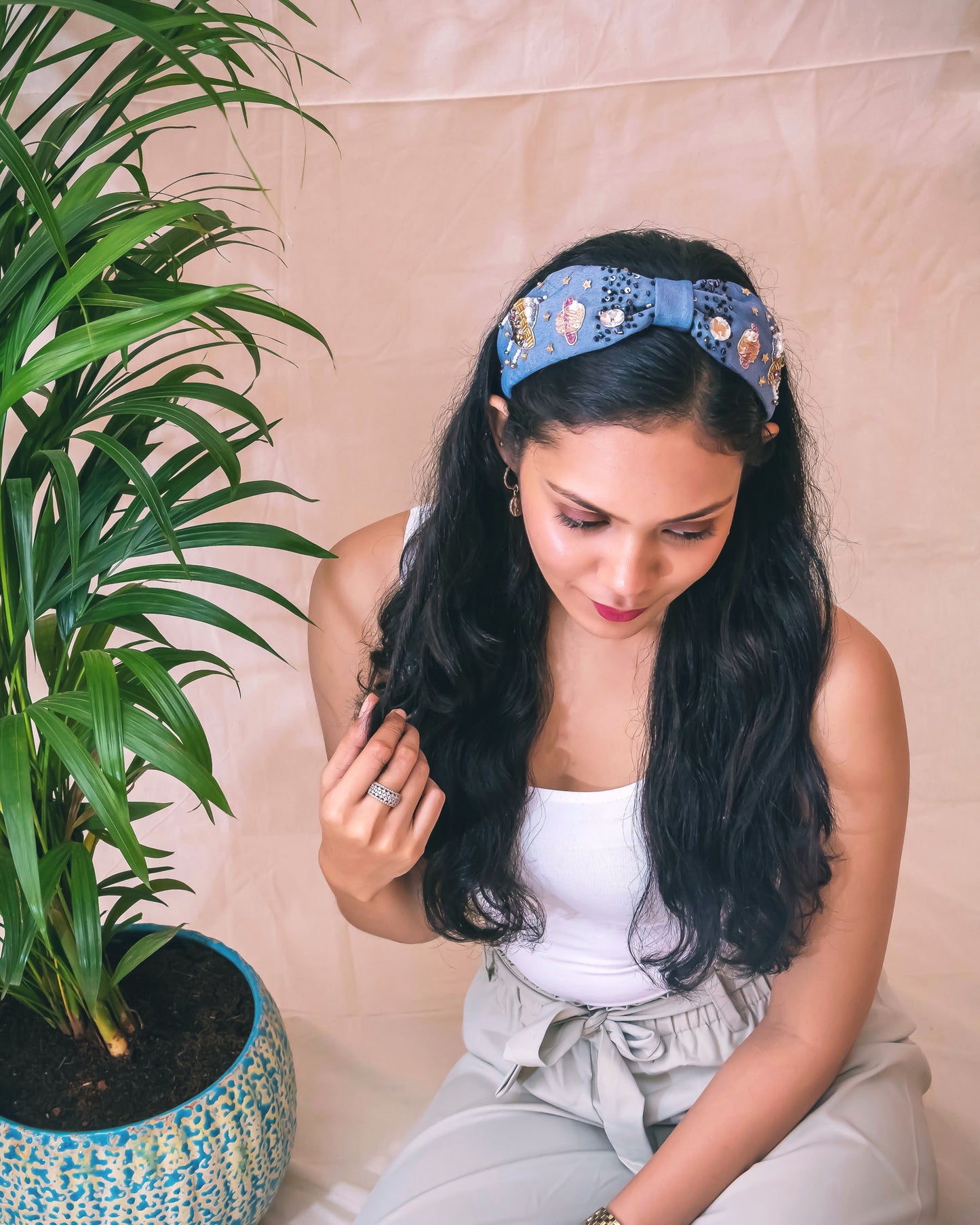 2 In 1 Denim Galaxy Hairband Cum Bandana