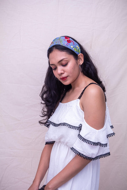 2 In 1 Denim Red Dragonfly Hairband Cum Bandana