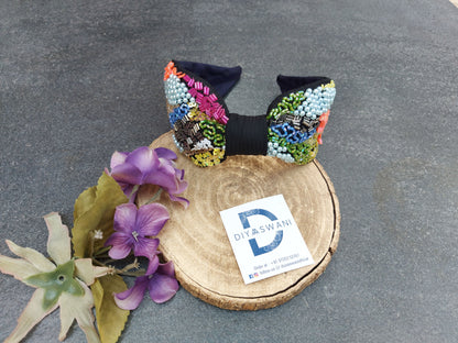 Multi Colors Stones In Black Hairband
