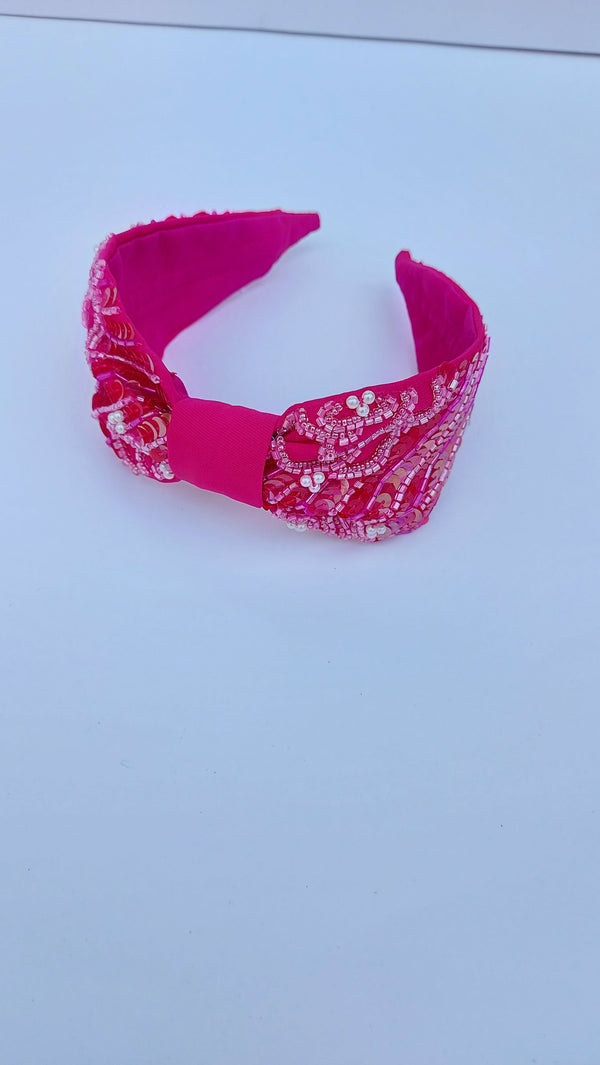 Sequined Fuchsia Hairband Cum Bandana