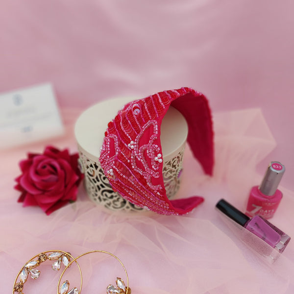 Sequined Fuchsia Hairband Cum Bandana