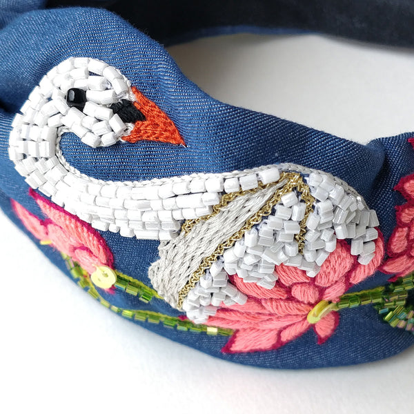 Denim Swan Hairband