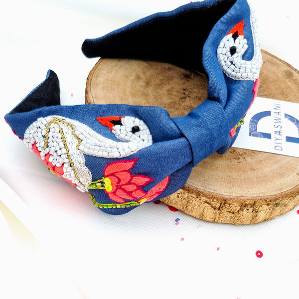 Denim Swan Hairband