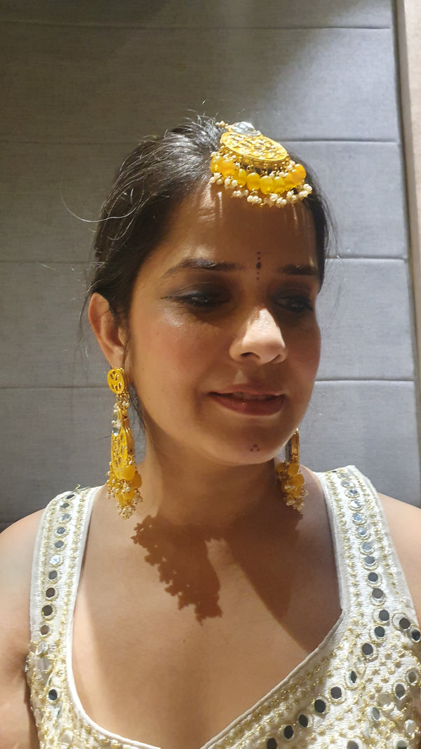 Traditional Indian Jhumka Earrings Yellow