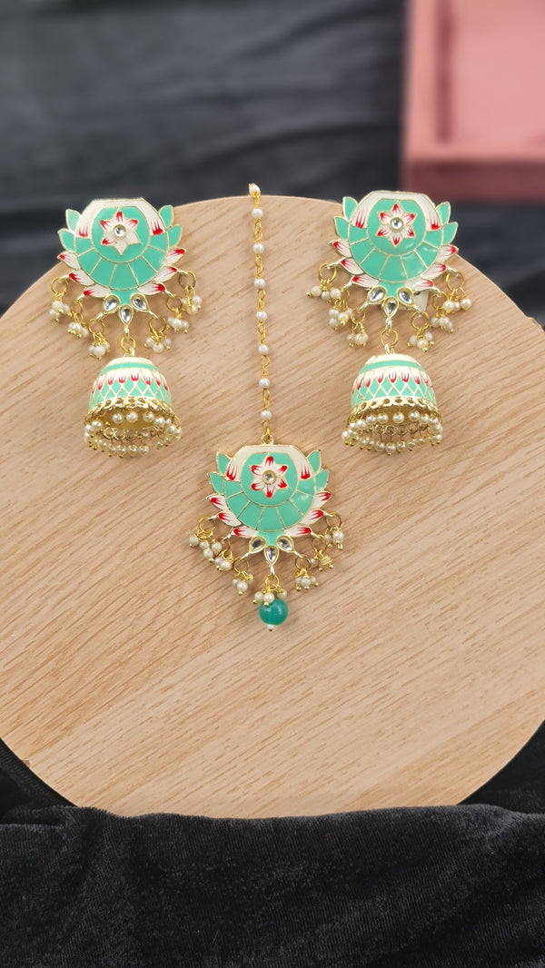 Floral Drop Earrings Green Color