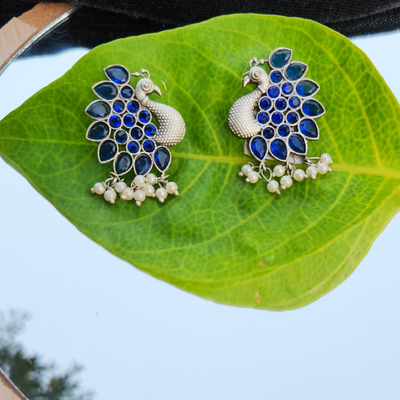 Peacock Earrings with Blue Gemstones