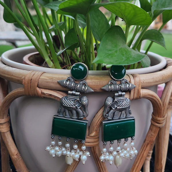 Elephant Charm Dark Green Earrings