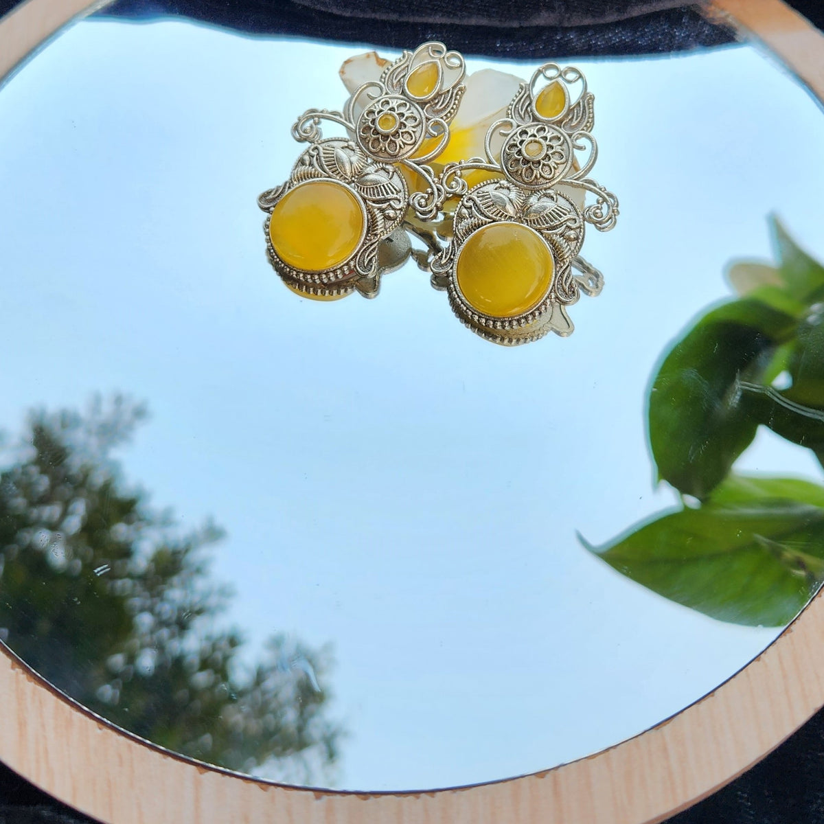 Ethnic Yellow Silver Earrings