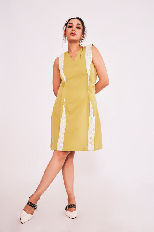 GREEN VERTICAL PLEAT DRESS