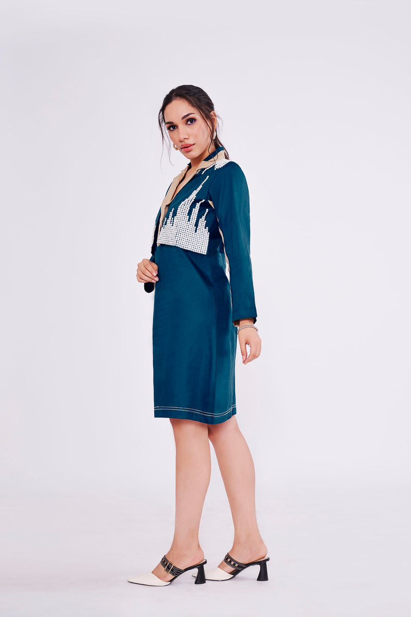 TEAL FLAP DRESS