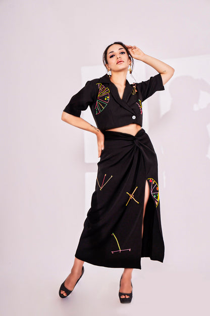 BLACK PIE CHART SKIRT SET