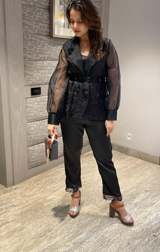 Black cape organza set