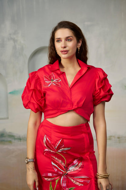Red Floral Embroidered Set