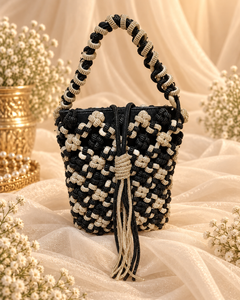 Black & Ivory Beaded Handbag (Big)