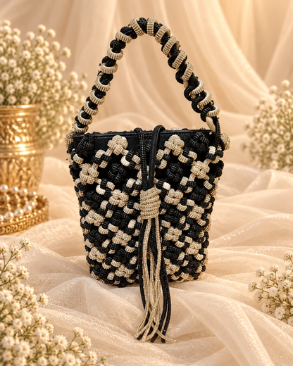 Black & Ivory Beaded Handbag (Big)