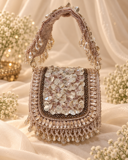 Mauve Sequin & Crystal Bridal Handbag – A Regal Touch of Elegance