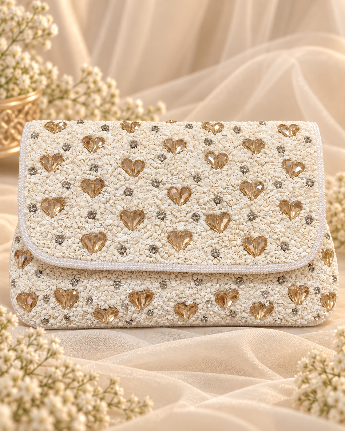 Ivory Champagne Heart Bridal Clutch (Big)