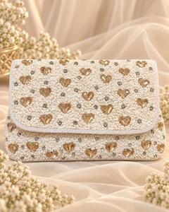 Ivory Champagne Heart Bridal Clutch (Big)