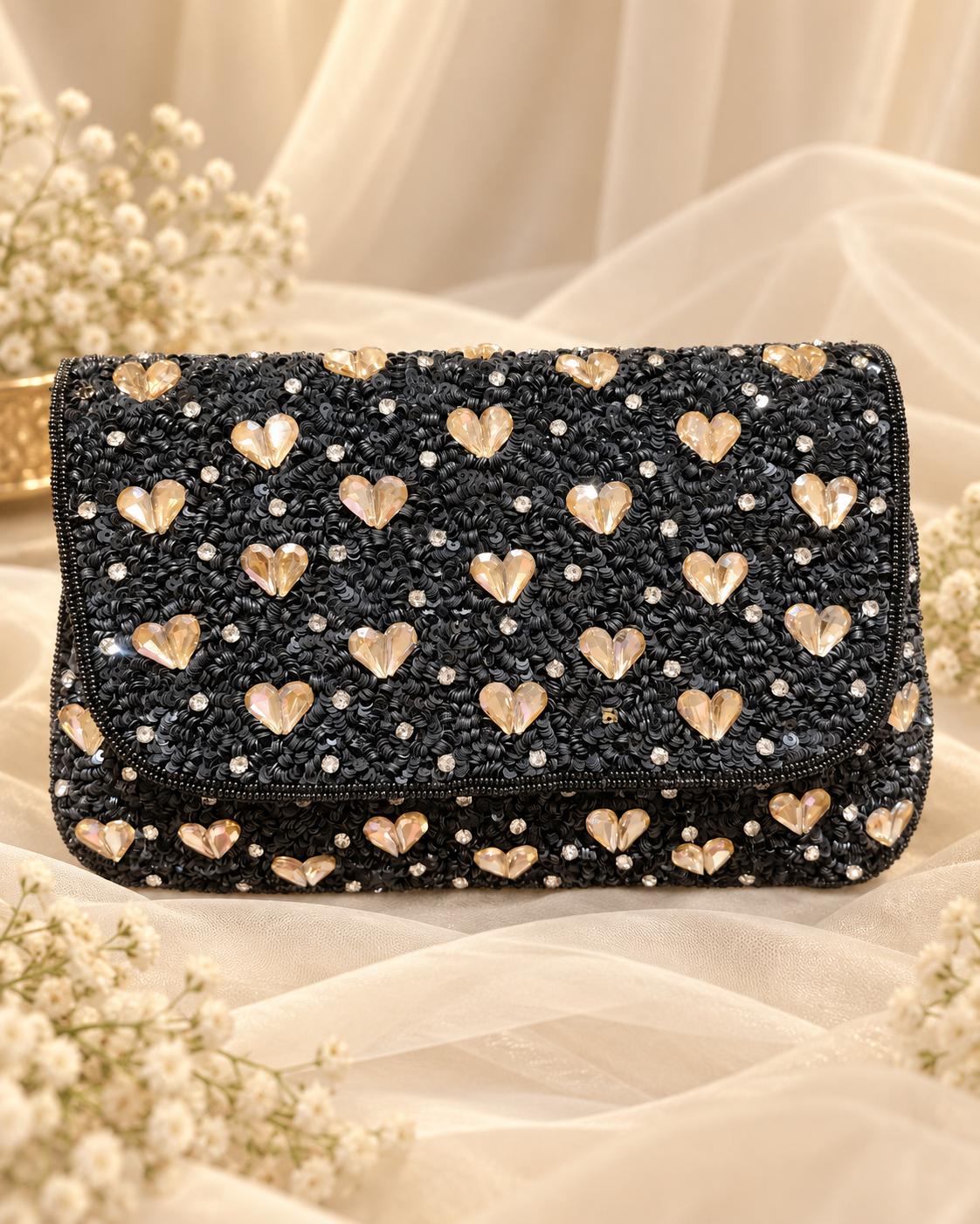 Black & Gold Heart Clutch (Big)