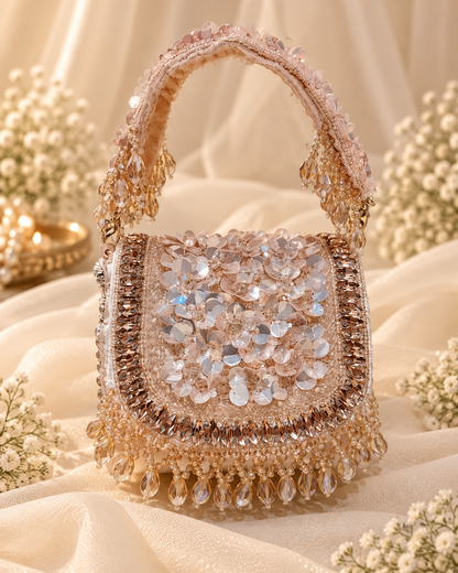 Blush Champagne Floral Beaded Bridal Bag