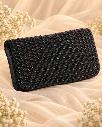Pearl Black Beaded Clutch (Big)