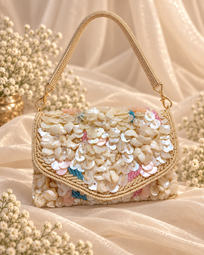 Champagne Pearl Beaded Statement Clutch (Mini)
